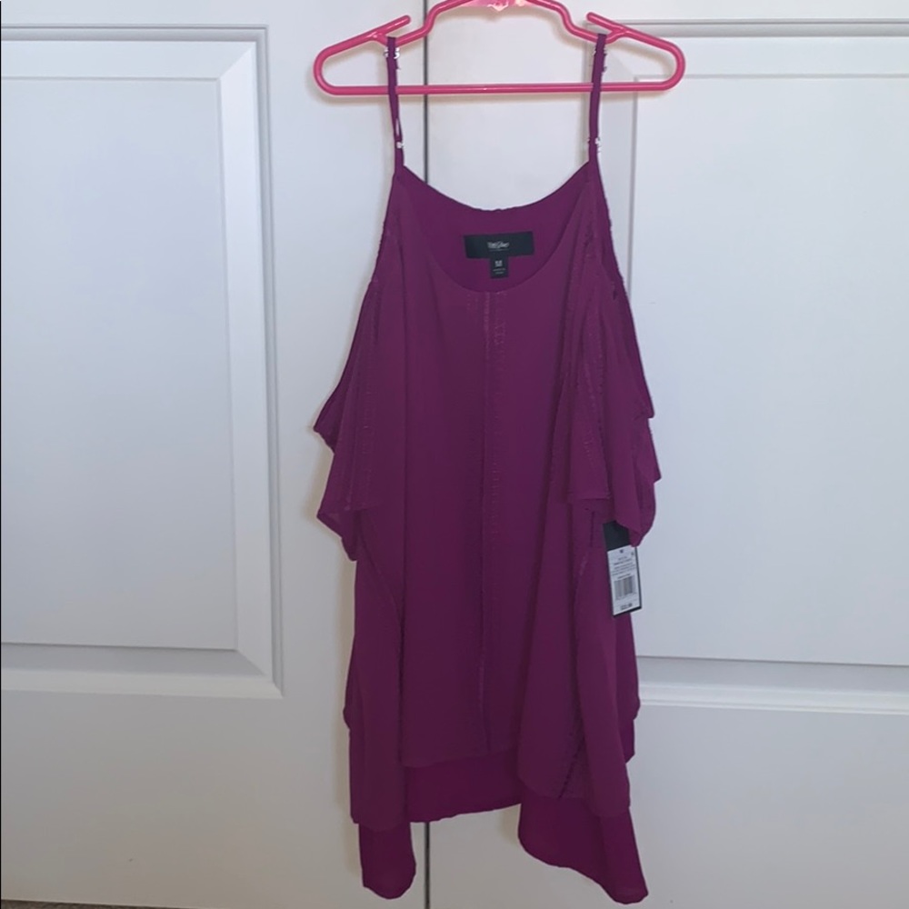 magenta/violet off the shoulder tank
